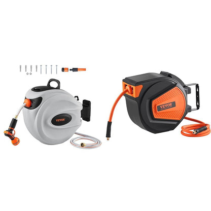 VEVOR Retractable Hose Reel, 65 ft x 5/8 inch, 180° Swivel Bracket Wall-Mounted & Retractable Air Hose Reel, 3/8 IN x 50 FT Hybrid Air Hose Max 300PSI
