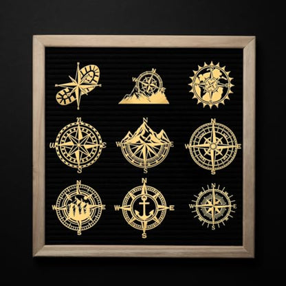 OLYCRAFT 9pcs 1.6x1.6 Inch Compass Theme Stickers Mountain Compass Stickers Self Adhesive Gold Metal Stickers Shoe Print Metal Stickers for Scrapbooks DIY Crafts Phone Decoration