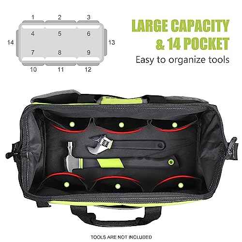 FASTPRO 2-Piece Tool bags, 13-inch & 16-inch Wide Mouth Tool Storage Bags included, Multi-pocket Tool Organizer with Adjustable Shoulder Strap