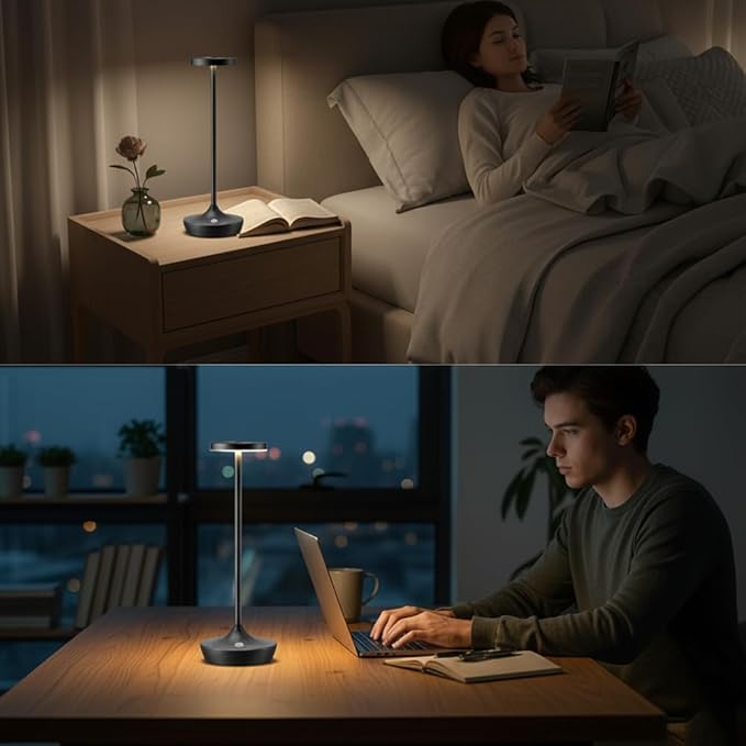 Cordless Table Lamp Outdoor - Rechargeable 6000mAh Battery Operated Table Light - LED Portable Touch Dimmable Waterproof Table Lamps for Patio Restaurant Dining (Grey)
