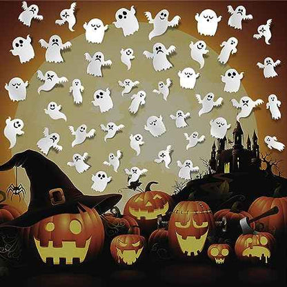 21 Piece Cute Ghost Wall Stickers - Reusable 3D White Small Ghost Wall Decals - Supplies for Halloween Party & Home Decor