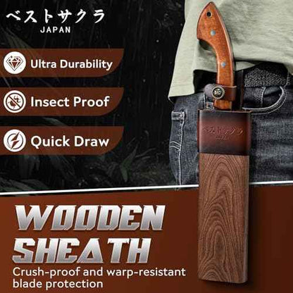 Golden Bird Parang Machete Knife - 9.5 Inch Heavy Duty Machete for Cutting Trees, Gardening, Bushcraft, Survival, Outdoor Hunting and Camping - Full Tang with Wooden Sheath - Yard Work Tool