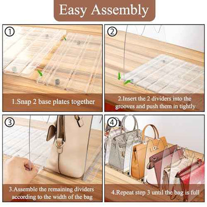 Purse Organizer With 8 Adjustable Acrylic Sections for Closet, Handbag Storage in House and Office
