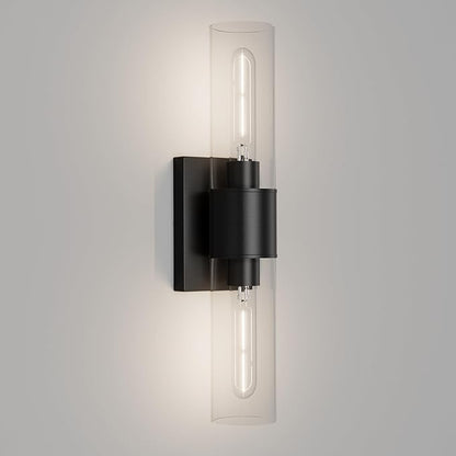 Tipace Black Bathroom Vanity Light Fixtures,Industrial Wall Sconces Clear Glass Wall Lights,Wall Lamp for Bathroom,Living Room, Bedroom,Hallway(Bulb not Include)