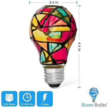 Tiffany 4 Pack Stained Glass Light Bulbs - A19 2W (25W Equivalent) E26 Base Mosaic Night & Party Light