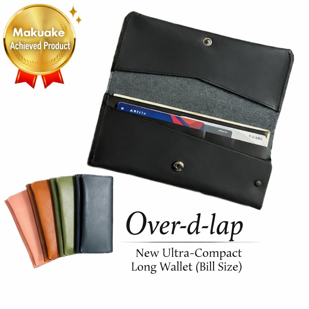 MASACCIO Over-d-lap Extra Small Long Wallet Green Genuine Leather, Slim Billfold, Mini Design, Card & Slit Pockets, Ultra-Thin Unisex Style (Green)