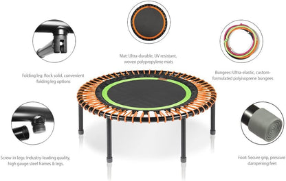 bellicon Mini Trampoline 44'' (Orange) | Bungee Suspension up to 440 lbs | Indoor Fitness Rebounder for Adults | Screw-in Legs