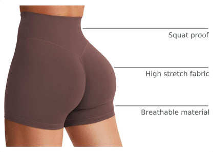 YEOREO Women's Biker Shorts 3.6" / 4.5" / 6" Workout Gym Shorts High Waist Tummy Control Hidden Scrunch Running Yoga Plum Brown