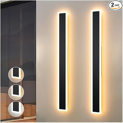 2 Pcs Modern Outdoor Wall Lights 70.8inch Dimmable 3000K-6000K with Remote Control Waterproof IP65 Exterior Long Wall Sconce for House Garage Patio
