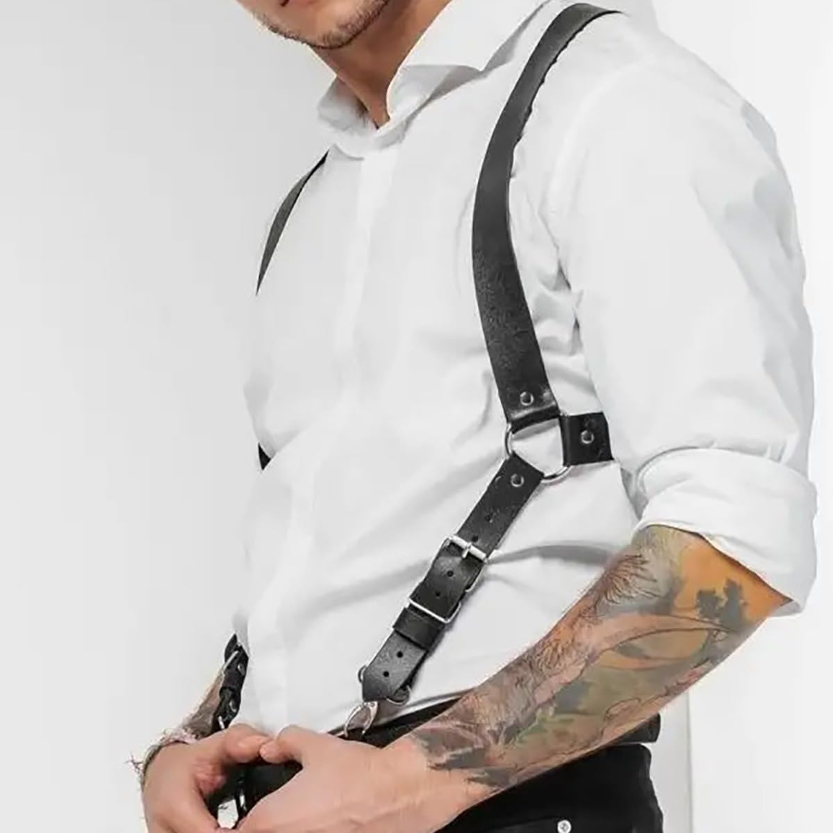 TWBQND Men's Sexy Leather Shoulder Belt Adjustable Punk Breastplate Chest Belt Stylish Waist Harness Tough Gay Behind Cross Body Straps Body Jewelry Costumes Dress Up for Party Club Bar