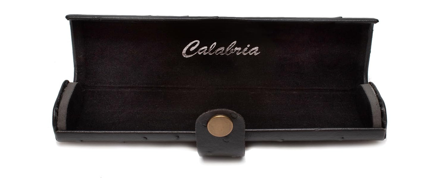 Calabria Slim Hard Eyeglass Case with Faux Ostrich Finish – Compact Snap Button Eyewear Holder | Protective Travel Storage for Reading Glasses and Sunglasses | Black