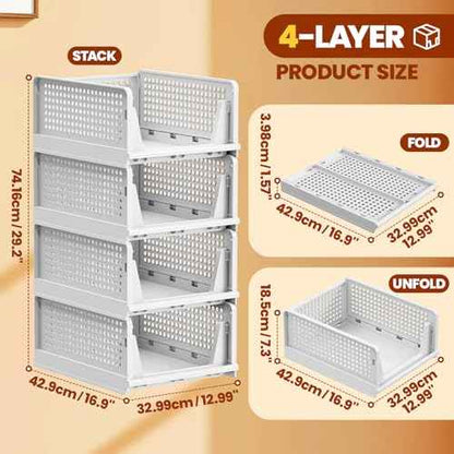 Mavivegue Stackable Storage Drawers,Closet Drawers for Closet Shelf Organizers and Wardrobe,5 Pack Open-Front Plastic Storage Bin for Cupboard,Bedroom, Kitchen, Bathroom, Office (White,5L) (4L)