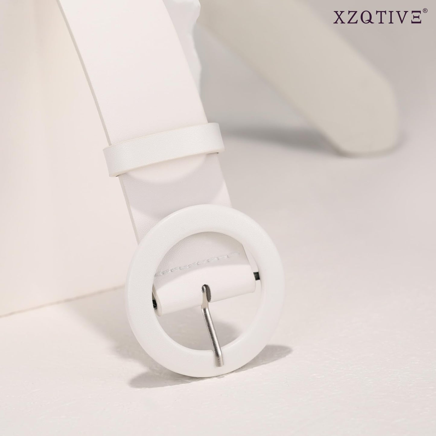 XZQTIVE Women's Wide Belt Fashion Candy Color Round Buckle Ladies Belt for Jeans Pants Dresses, White(Fit Waist Size 37"-41")