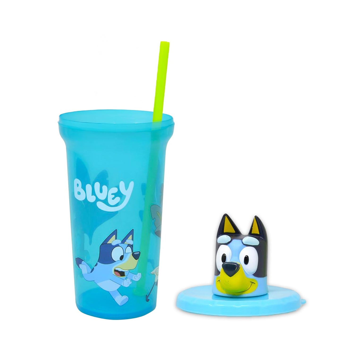 Bluey Cup with Lid 15oz for Kids, Girls, Boys - 4-Piece School Supplies Bundle with Drinking Straw Bottle, Stickers, Plus More | Bluey Drinking Water Bottle for Kids