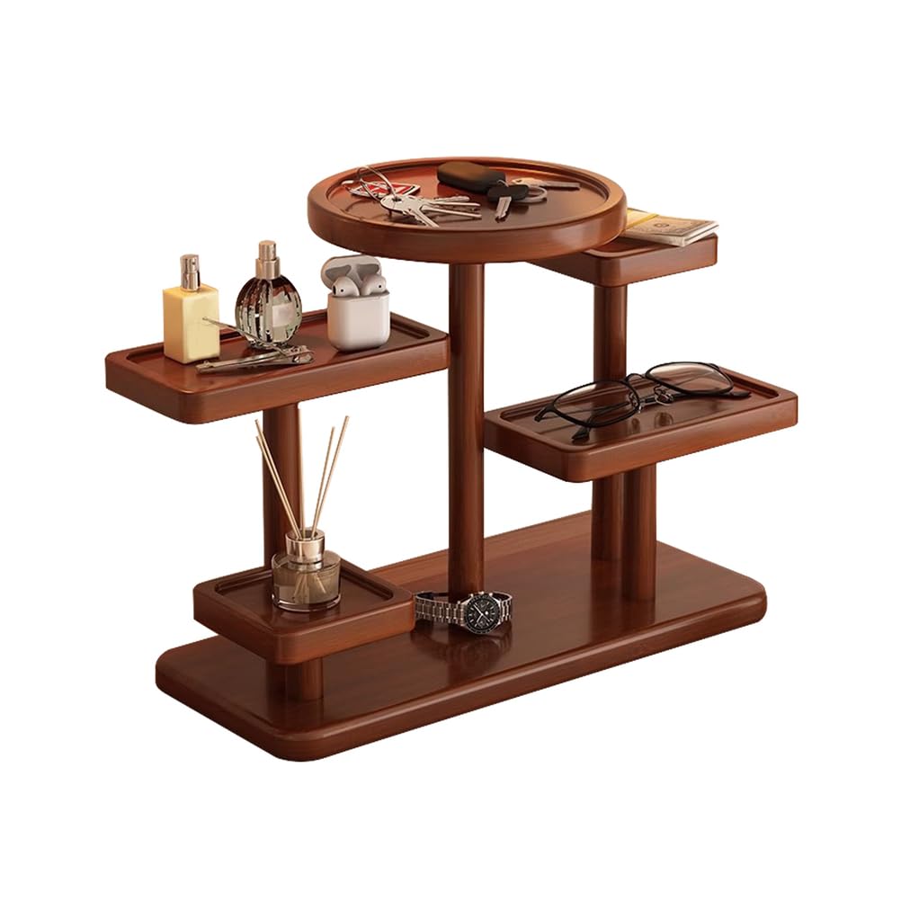 STEHEMO Wooden Tray for Countertop, Cologne Stand Shelves, Elegant Organizer for Cosmetics, Jewelry, Perfume, Candle, Key, Solid Wood Tray for Bathroom, Kitchen, Bedroom, Entryway,Brown