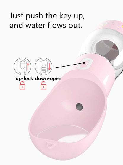 Misthis Outdoor Dog Water Bottle Dispenser - Leak Proof for Pets On The Go with Food Container Multifunctional Travel Dog Water Bottle (Pink)