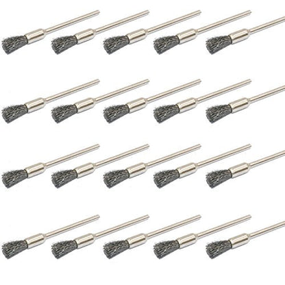 Steel Cleaning End Brushes Pen Wire Brush Rust Paint Removal Bits Polishing Rotary Tools Accessories 3 MM Mandrel 20 Pieces