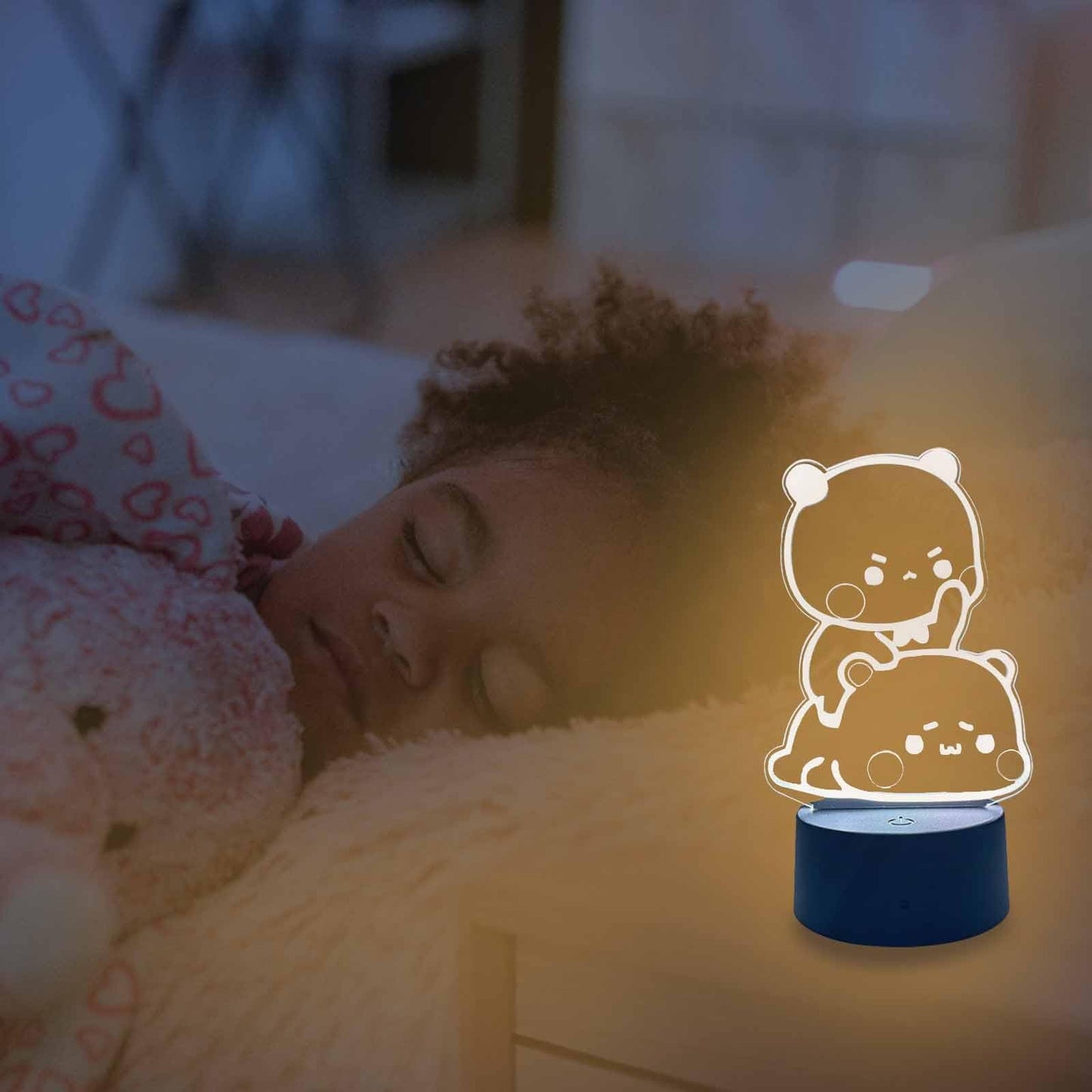 orakoliya 3D Night Light Bubuuu and Duduuu Gifts, Bear Shaped Table Lamp with Remote Control Gifts for Girls Birthday Christmas Valentine