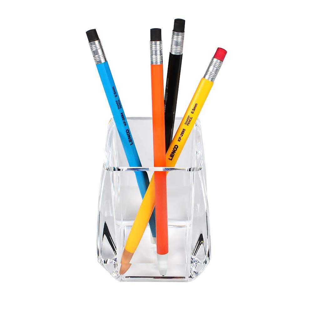 COM. TOP - Acrylic Pen Holder, Clear Desk Pen Cup, Office Supplies, Stationery Organizer, Makeup Brush Holder, 2 pack