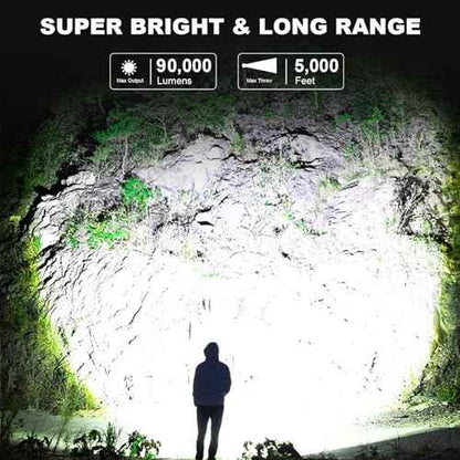 LBE Rechargeable Spotlight, Super Bright 90,000 Lumens Led Flashlight Handheld Spot Lights Outdoor with Cob Light, 10000?Ah Long Lasting Large Spotlight for Hunting Boating Camping