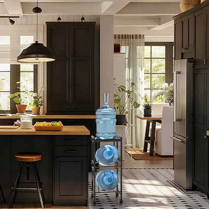 2 Tiers Water Rack Top Storage Shelf with 4 Wheels - Space Saving Dispenser Stand 5 Gallon Water Storage Rack Bottle Jug Holder Organizer/Lockable&Removable Casters/Kitchen Office Garage