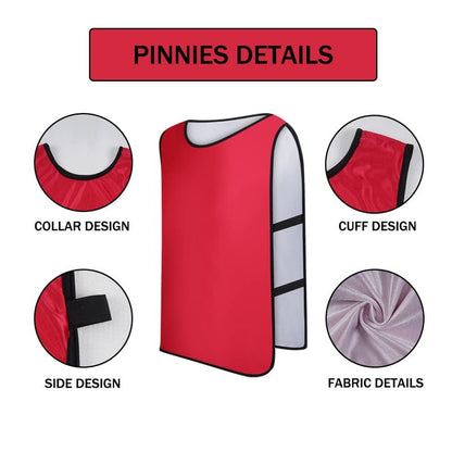 Saaifuu 12 Pack Reversible Numbered Pinnies, Double Sided Scrimmage Vest,Team Practice Jerseys for Kids and Adult(White/Red, XL)