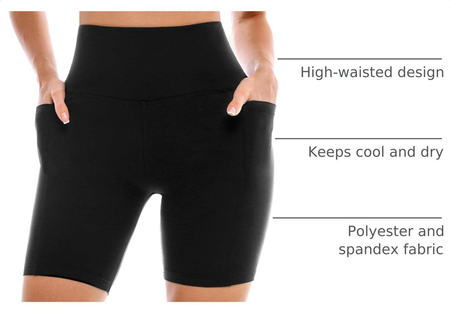 Leafigure 2 Pack Womens Biker Shorts with Pockets, High Waisted Tummy Control Yoga Shorts for Women Running Gym and Workout Black/Navy S-M