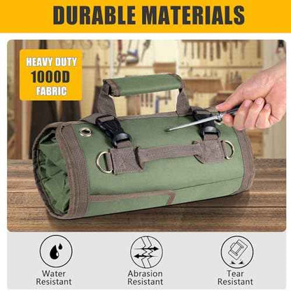 Roll Up Tool Bag, Heavy Duty Tool Organizer with 2 Detachable Zipper Pouches, Compact Durable Tool Storage for Men Women, Perfect for Handyman, RV Owners, Dad Birthday or Father¡¯s Day Gifts