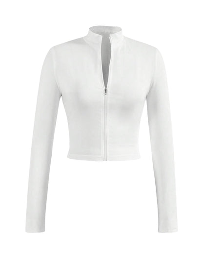 SOLY HUX Women's Full Zip Workout Running Crop Tops Athletic Jacket Long Sleeve Yoga Cropped Tee Shirts Solid White Medium