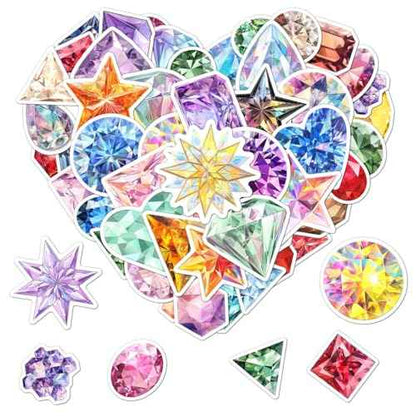 Pack 50 Pcs Cute Crystal Diamond Gemstone Stickers for Water Bottles Laptop Luggage Computer Scrapbooking Kids Teens Girls Adults Aesthetic Waterproof Sticker Small Vinyl Decals