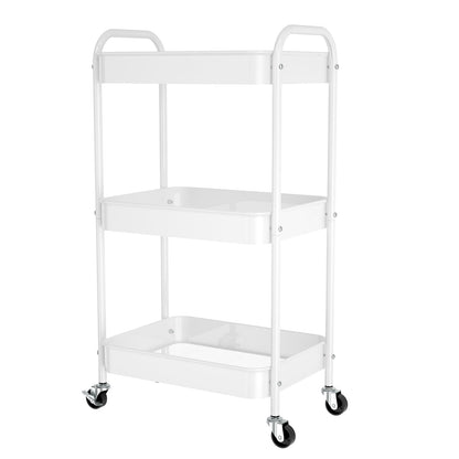 PNVXNUS 3-Tier Rolling Metal Storage Cart with Wheels, Multi-Functional Organizer for Office, Kitchen, Bathroom, Books Diapers - Easy Assembly (White)