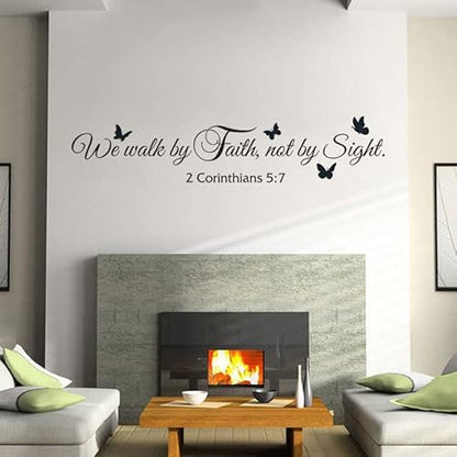 Religious Butterflies Wall Decal,We Walk by Faith Not by Sight 2 Corinthians 5:7 Quotes Sticker,Removable Vinyl Bible Verse Christian Religious Scripture Wall Decor for Home Office