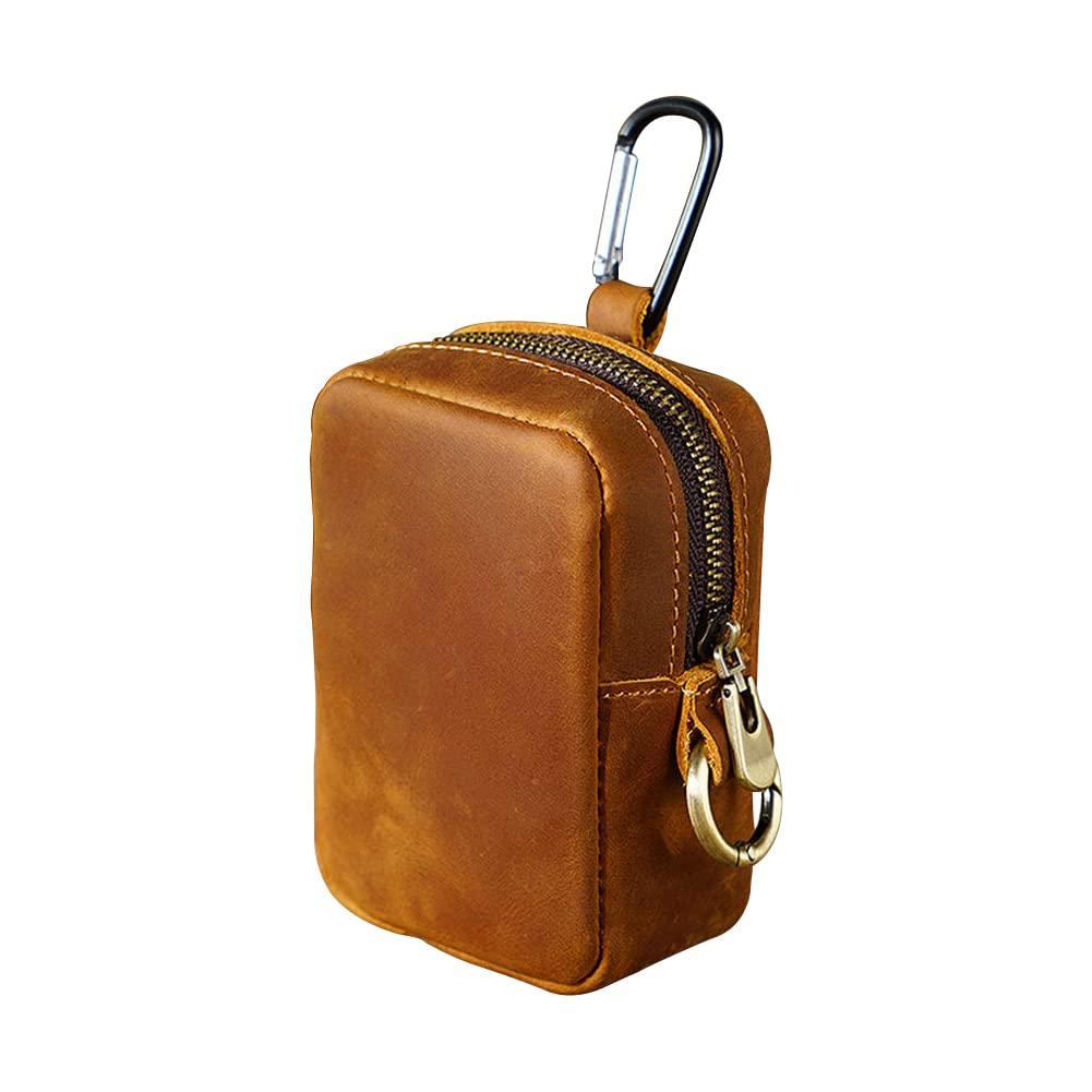 Wugebud 1 Pcs Leather Coin Pouch Keychain, Leather Mini Belt Bag,Coin Organizer, Change Holder, Leather zipper Pouch for Men & Women，Outdoor Running Sports Mini Storage Bag