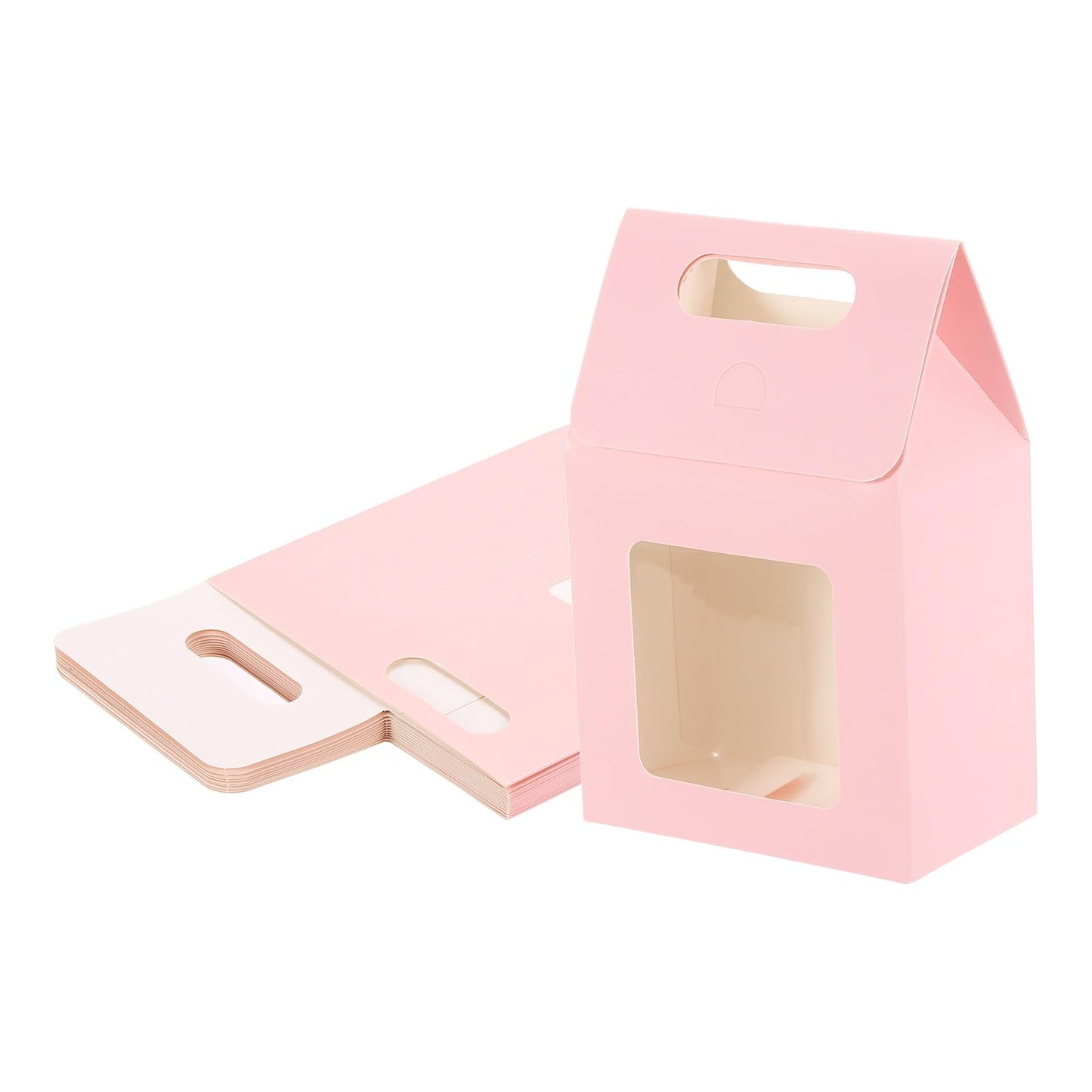 uxcell 12Pcs Gift Boxes, Favor Box with Clear Window and Handle, Stand Up Favor Treat Boxes for Candy, Cookies, Party Store, Packaging, Wedding, Pink