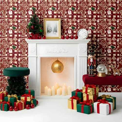 GloryTik Christmas Contact Paper, Self Adhesive Removable Wallpaper, Thicken Christmas Peel and Stick Wallpaper for Bedroom Walls Living Room Window Fireplace Indoor Decoration(17.3"x 118")
