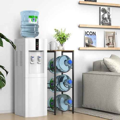 Dirza 5 Gallon Water Bottle Jug Holder with Top Shelf, 3-Tier Heavy Duty Water Storage Rack, Dispenser Stand Organizer for Kitchen Office Brown