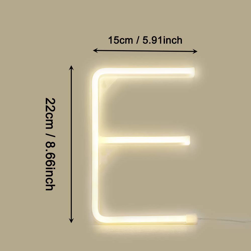 ENUOLI Warm White Neon LED Letters Sign Night Lamp Light up Alphabet Neon Signs Battery or USB Operated Wall Decorative Lights for Wedding Birthday Party Christmas Home Bar Club Decoration(E)