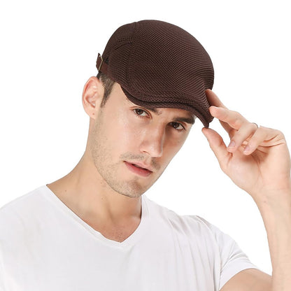 DIYDECAL Mens Breathable Mesh Summer Hat Adjustable Newsboy Beret Ivy Cap Cabbie Flat Cap Brown