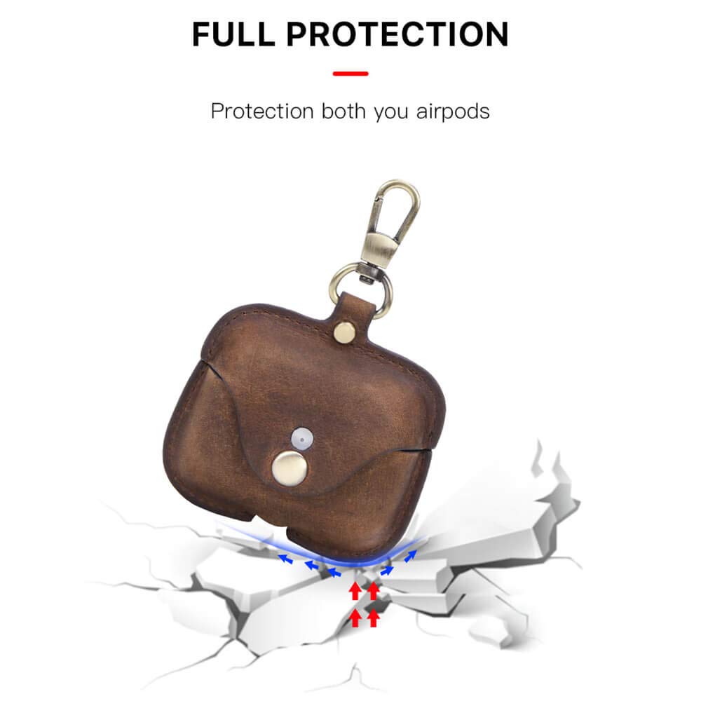 Hiram Airpods Pro Leather Case, Crazy Horse Cowhide Leather Portable Travel Case for Airpods Pro,Headphone Cases for AirPods Pro Charging Case(Coffee)