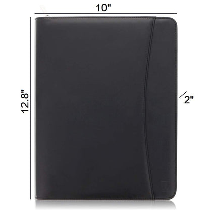 Lautus Designs Black Zippered Leather Portfolio - High Capacity 2-Inch Spine - Fits Surface Go & iPad Pro/Air 11 Inch - Professional Resume Padfolio