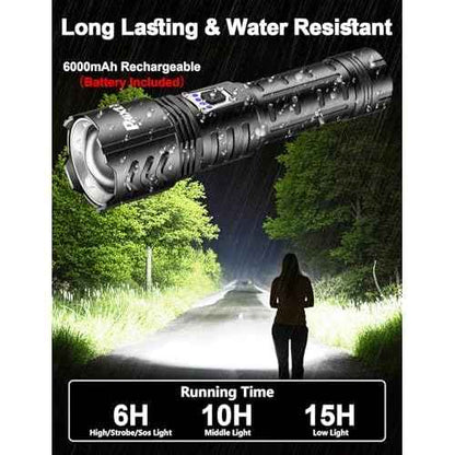 PHIXTON Rechargeable Flashlights High Lumens 10000 Super Bright Long Range 3280FT, Long Lasting 15H Powerful USB C LED Strong Flash Light High Powered, Heavy Duty, Zoomable, for Home Camping Gift