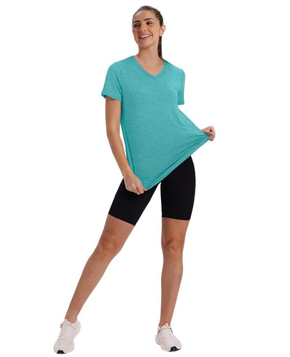 Oversized Tshirts for Women Dry Fit Plus Size Spring Clothes Summer Athletic Tops Workout Shirts V Neck Aqua 3XL