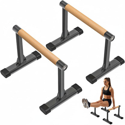 Kipika Parallette Bars for Calisthenics - Push Up & Dip Bar with Wood Handles, Rock-Free Support for Handstand, L-Sit & Home Strength Training, 600LB Capacity, 12" Height (Wood)