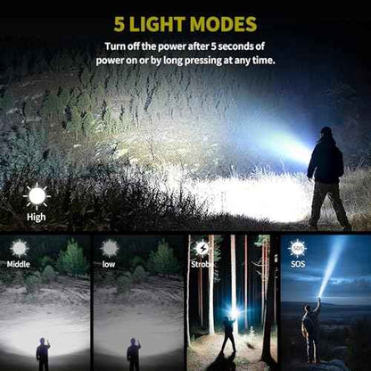 Tactical Flashlight High Lumens, 5000mAh USB-C Rechargeable, 3000lm Bright Flashlights 5000 FT Beam, 5 Modes, Zoomable, 7-32H Runtime, with Lens, for Camping, Hiking, Emergencies