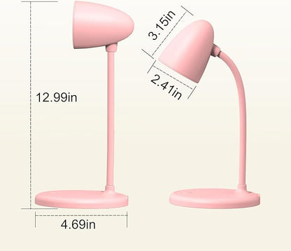 LED Desk Lamp for Home Office,3 Light Colors,Flexible Gooseneck Table Lamp,Dimmable Reading Light for Bedside Small Desk Lamp for College Dorm Room,Bedroom Desk Light Pink