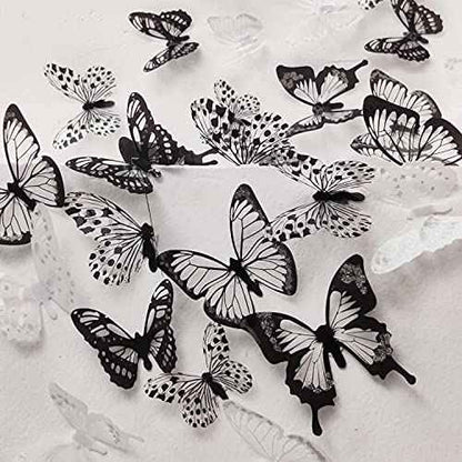 HZMM 72 Pcs 3D Butterfly Wall Stickers, Waterproof PVC, Black & White, Removable Paper Decals with Sticky Dots for Window, Furniture, Wedding, Baby Kids Bedroom Christmas DIY Decor