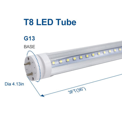 LightingWill LED T8 Light Tube 3FT, Daylight White 5000K, Dual-End Powered Ballast Bypass, 1600Lumens 15W (32W Fluorescent Equivalent), Clear Cover, AC85-265V Lighting Tube Fixtures, 4 Pack