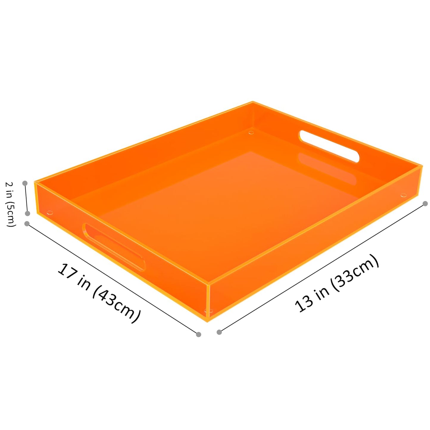 Large Acrylic Tray Ottoman Coffee Table Tray with Handles 17x13'' Decorative Serving Platter for Food Tea Dinner Snack Eating Bar Party, Neon Orange