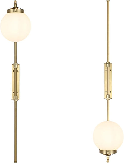 ELEHINSER Gold Wall Sconces Set of 2 with Globe Shade, Modern Indoor Plug in Wall Lamps with Switch, Angle Adjustable Light for Bedroom Living Room Study Hallway Bedside