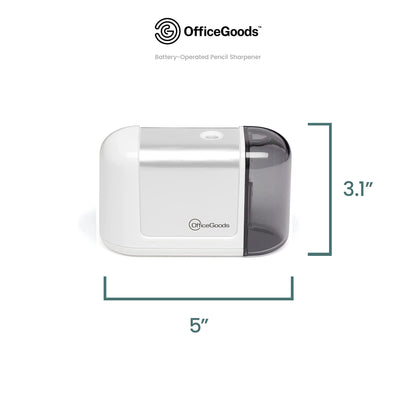 OfficeGoods Mini-Pro Electric Pencil Sharpener - Cordless Portable Sharpener - Battery Operated - Compact & Powerful for Home, Office & School - White